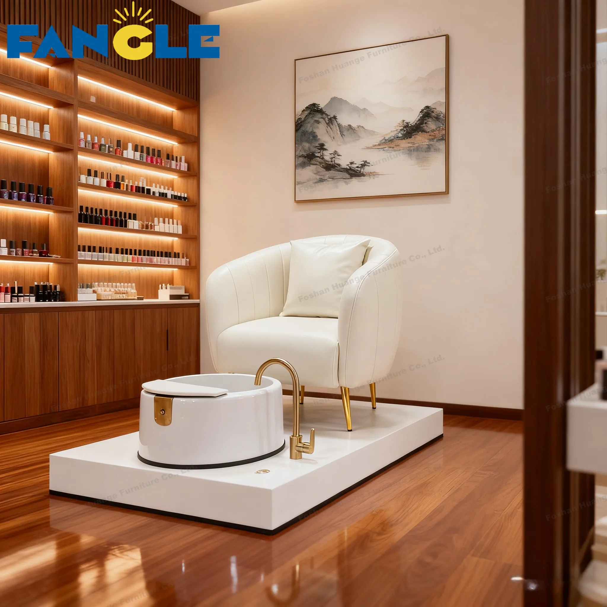 Luxury Pedicure Chair Nail Salon Throne Pedicure Spa Chair White And Gold Shaggy Foot Wash Pedicure Chair
