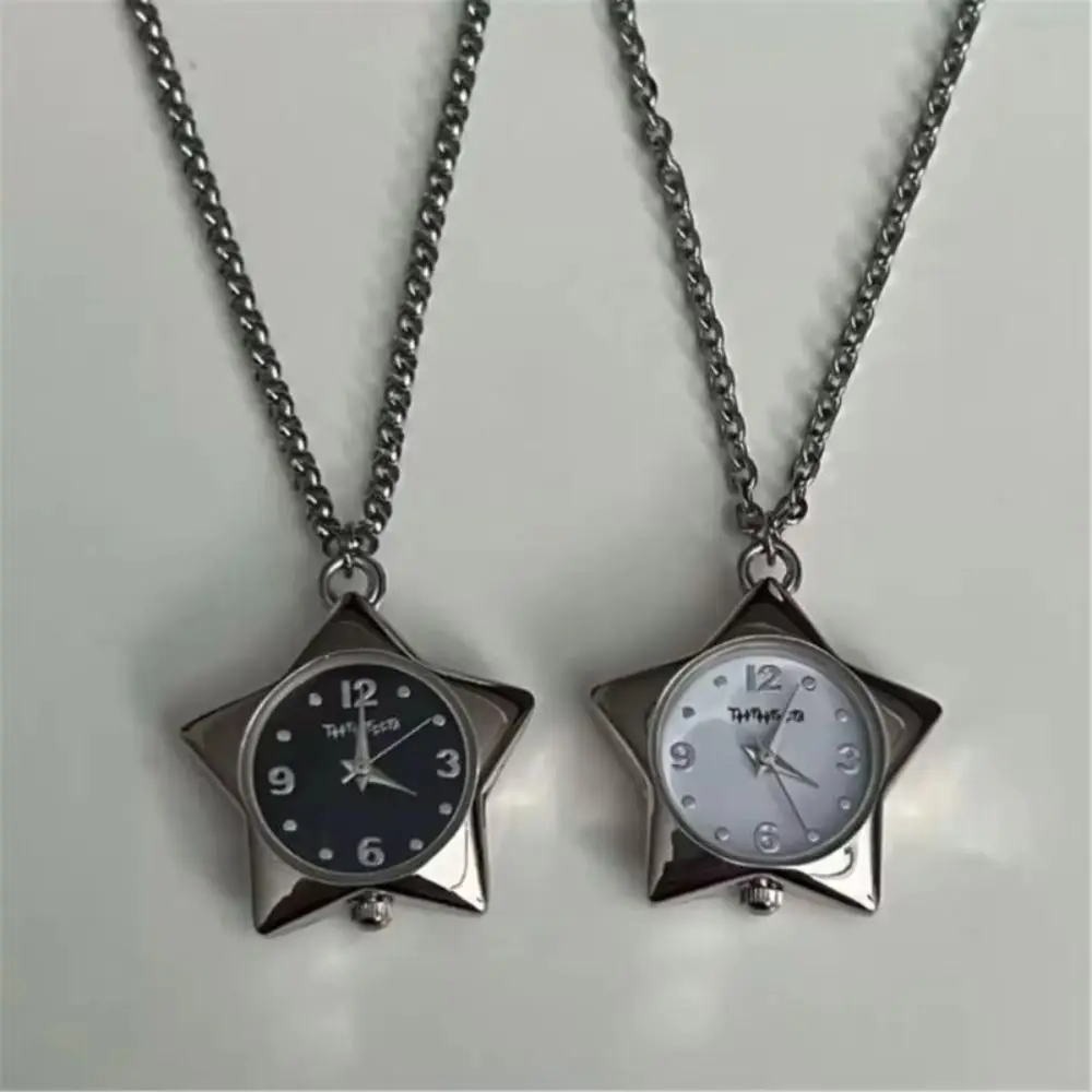 Heart-shaped Star Pocket Necklace Flexible Length Bag Charms Y2K Necklace Vintage Zinc Alloy Clock Pendant Jewelry Accessory