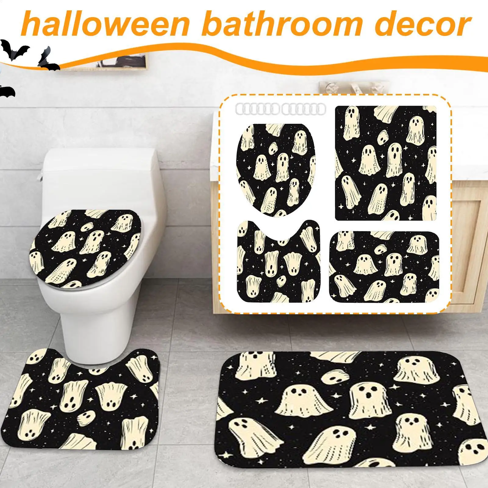 

Занавески для душа на Хэллоуин для ванной комнаты, жуткие занавески с призраками для ванной комнаты, можно стирать в машине, страшное украшение на Хэллоуин для аренды