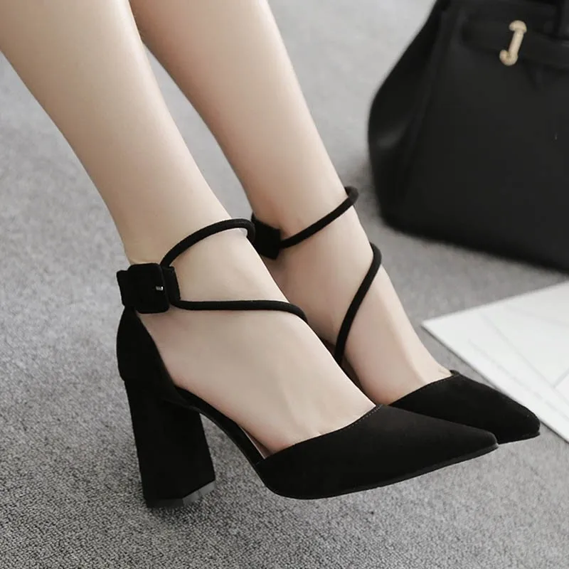 New Flashion Women's Shoes Female Summer Thick with High-heeled Pointed Stiletto Sexy Nightclub Buckle Strap High heels shoes