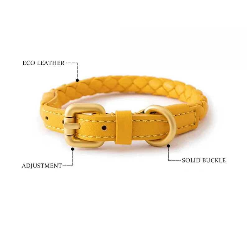 

Hot Sale PU Leather Alloy Dog Collar Durable Fashion Knitted Traction Rope for Medium Dogs Outdoor Walking Accessories