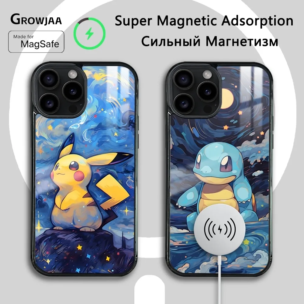 

Oil Painting MINISO Pikachu Phone Case For iPhone 16 15 14 13 12 11 Pro Max Plus Mini Magsafe Mirror Wireless Magnetic Cover