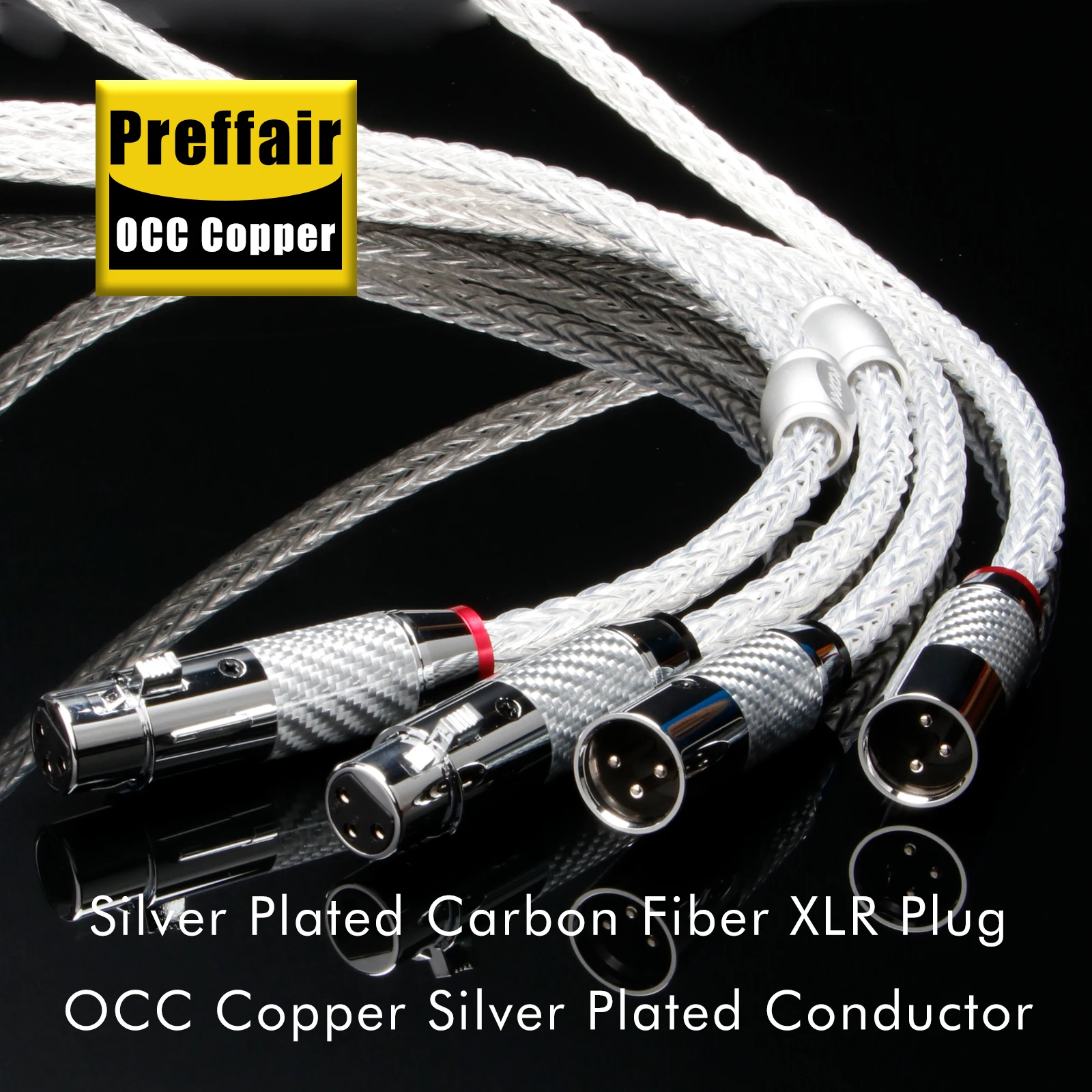 Preffair Hi-End 6AG XLR Cables Silver Plated OCC 12 Strands Balanced Cable with Carbon Fiber 3pins XLR Balanced Connectors