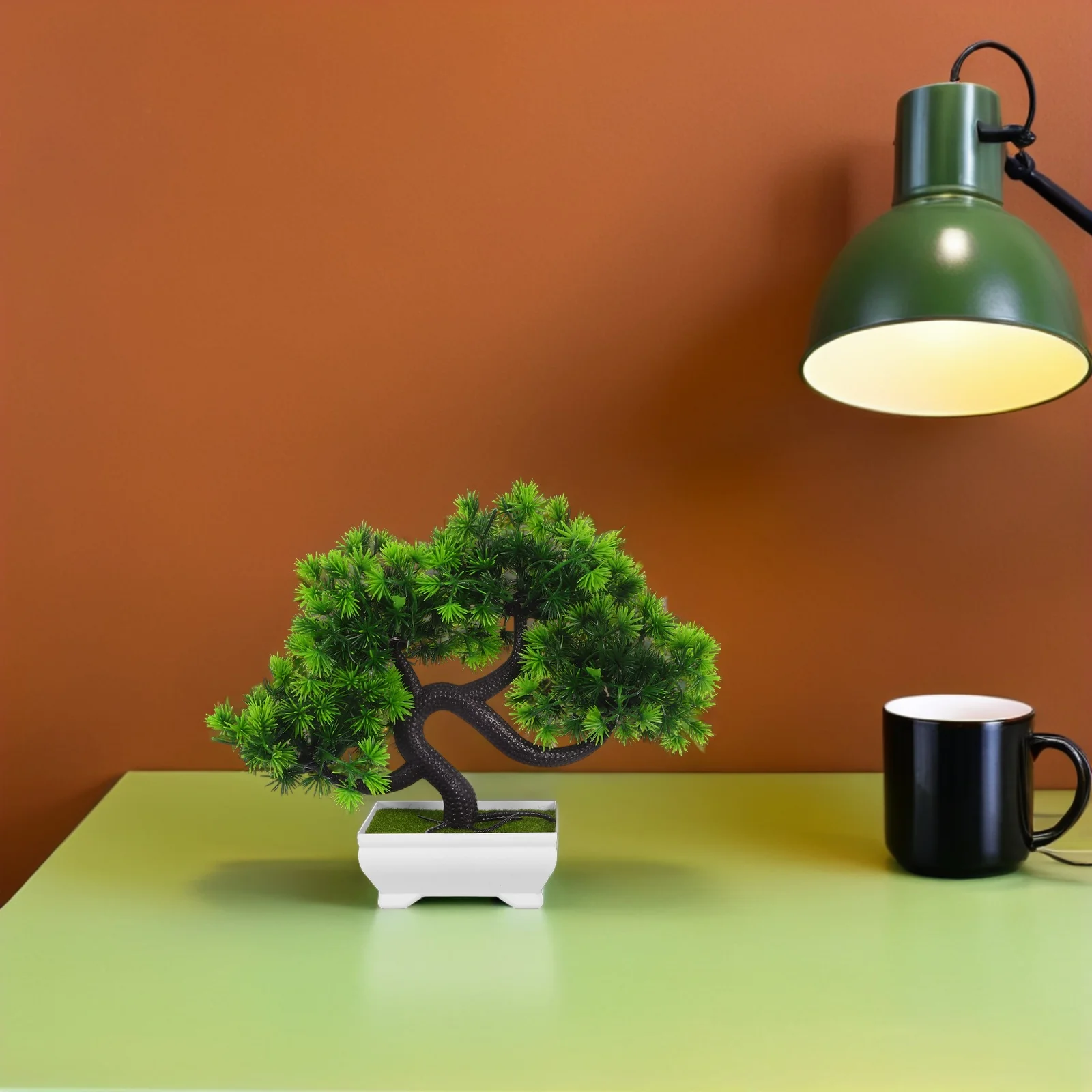 

1Pcs Simulation Pine Greeting Guests Potted Plant Plastic Eye-Catching Mini Green Bonsai Decoration Home Office Hotel Garden