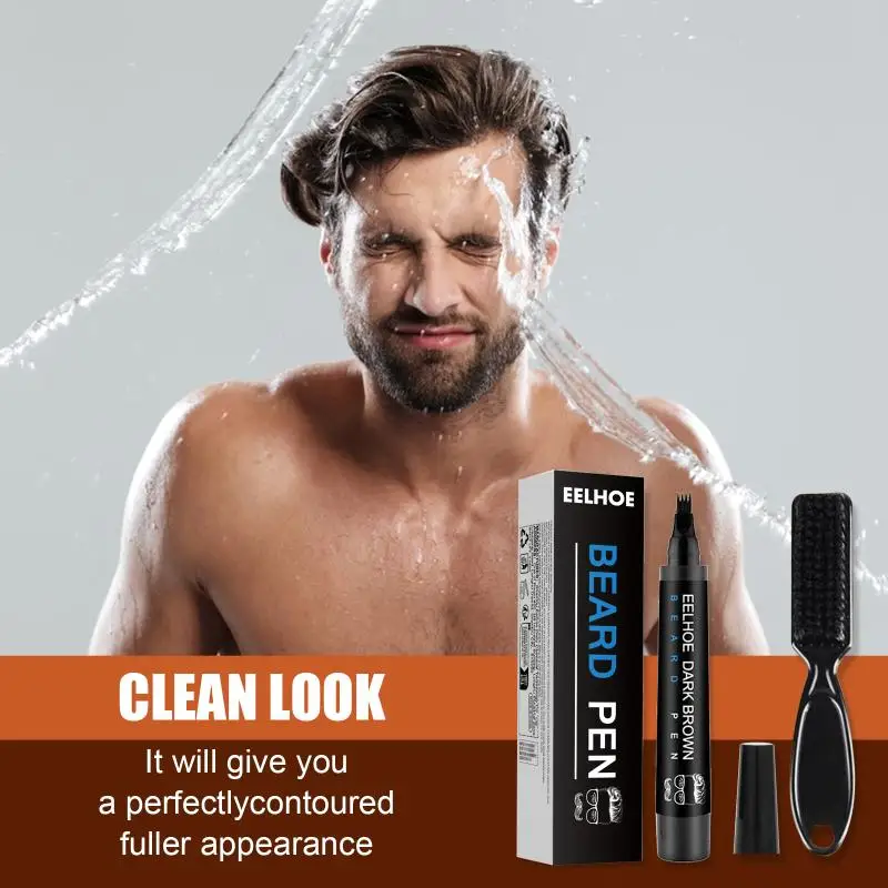 Beard Filler Pen Kit Waterproof Four Prong Beard Filler Pencil With Beard Brush Moustache Repair Shaping Coloring Pen