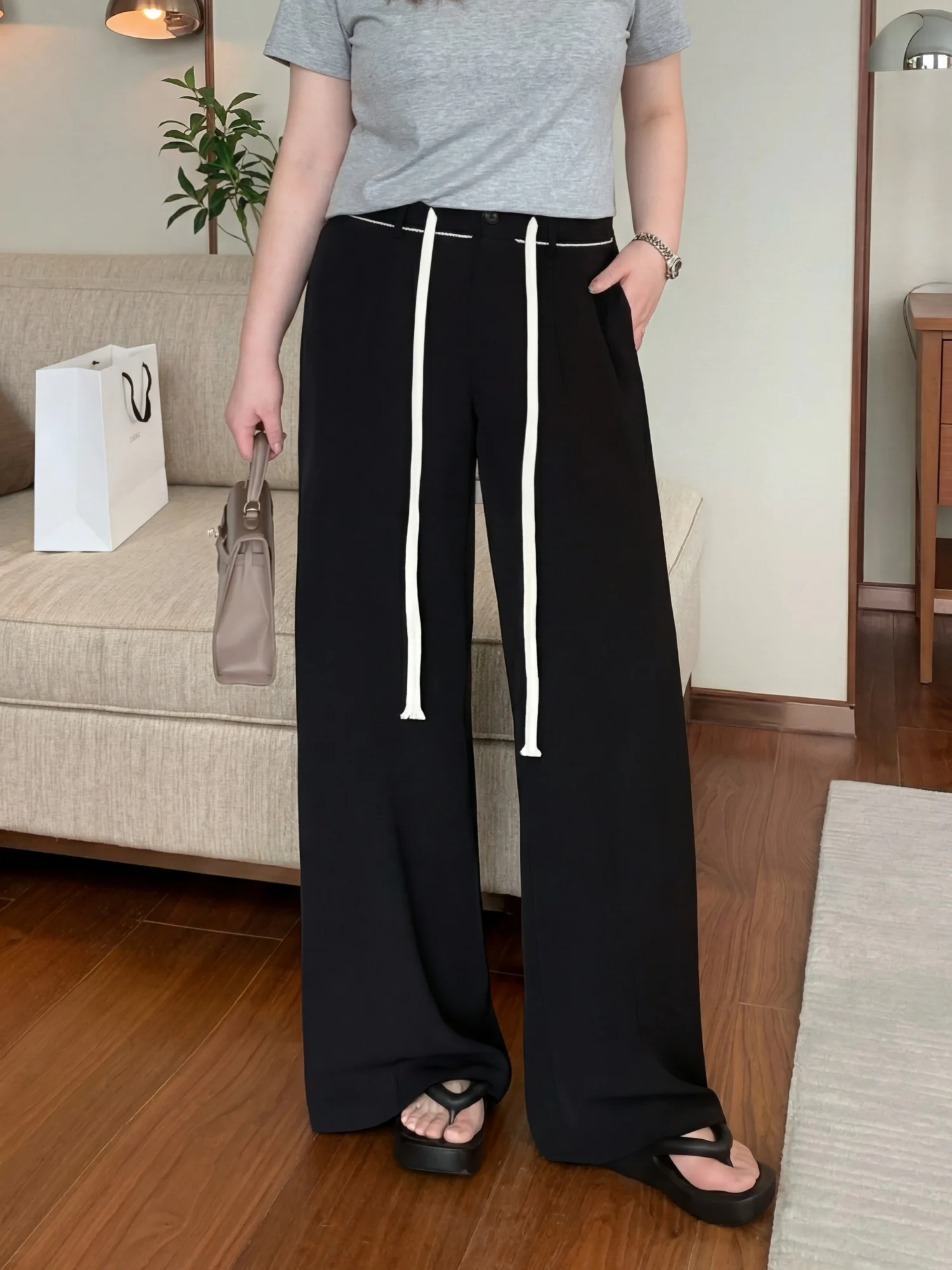 

High Waist Straight Leg Suit Pants for plus Size Women Commute Style Spring Fashion Slimming Versatile Wide Leg Trousers