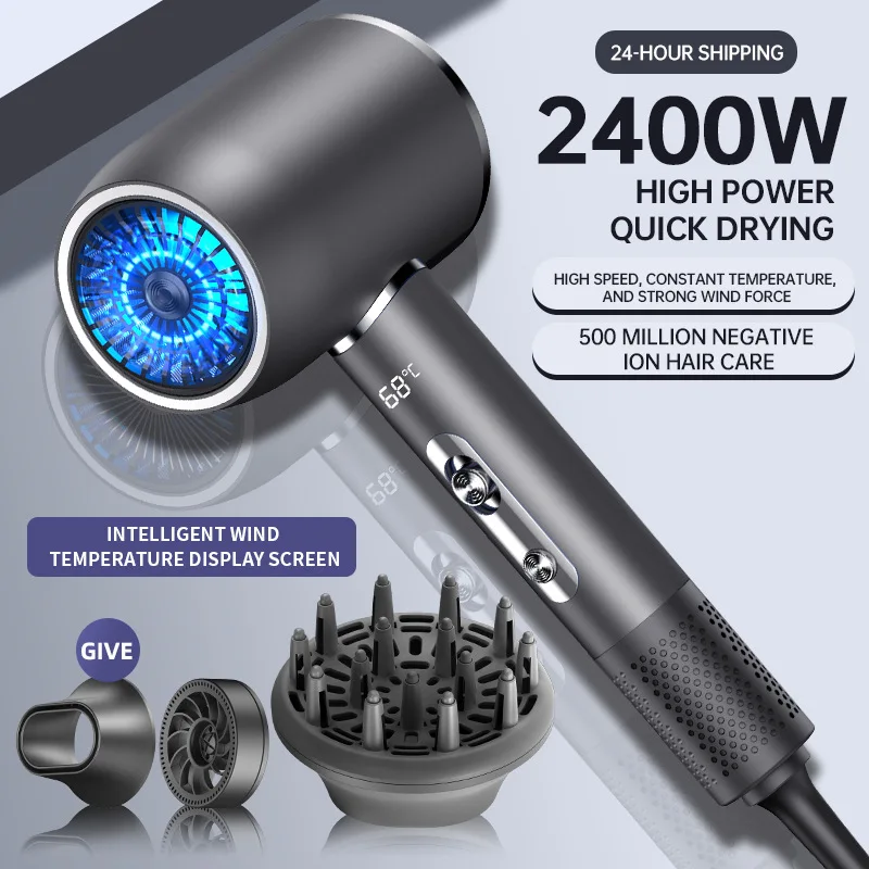 High-speed Hair Dryer 2400W High-power Silent Hair Dryer Household Appliances Negative Ion Hair Care Corrugated Wire Heating