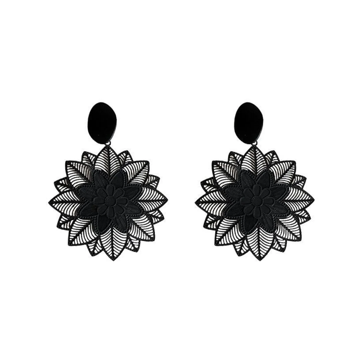 Vintage Punk Schwarz Farbe Blume Tropfen Ohrringe Für Frauen Übertrieben Gothic Geometrische Schmetterling Herz Flügel Ohrring Partei Schmuck – Detail 2