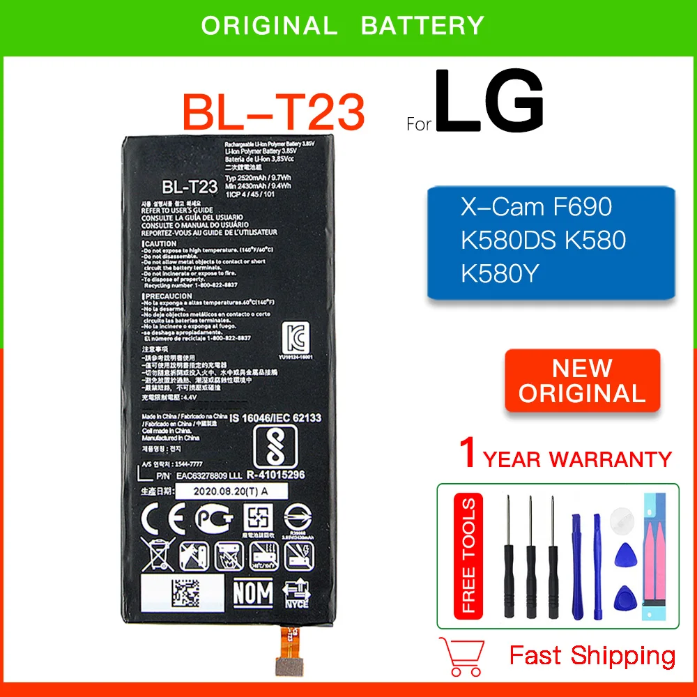 

Original Replacement Battery BL-T23 2430mAh Battery For LG X Cam X-Cam XCam F690 K580DS K580 K580Y+Free Tools with Track code