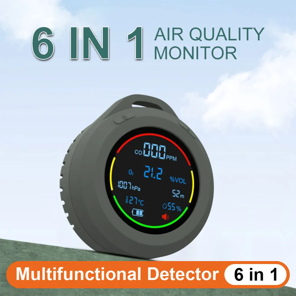 PT08 Air Quality Detector Carbon Monoxide CO Portable Monitor 6 in 1 Multifunctional USB Charging Outdoor for Indoor and Travel