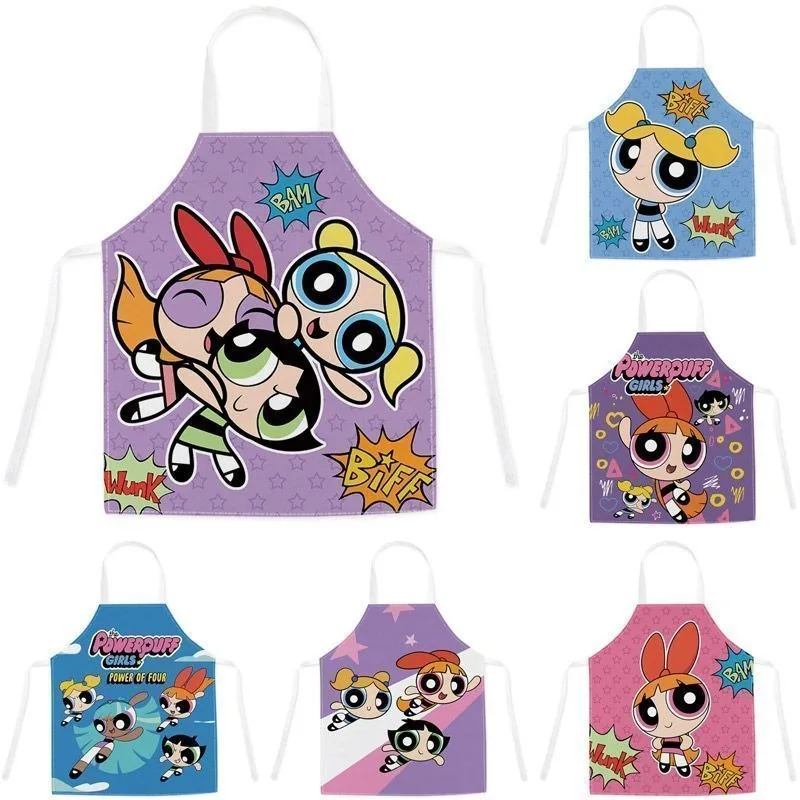 New Hot Selling The Powerpuff Girls Cartoon Cute Sleeveless Halter Apron Kitchen Restaurant Oil-proof and Anti-fouling Apron