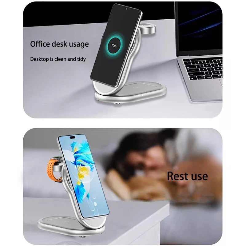 حامل شاحن لاسلكي Qi2 3 في 1 لهاتف iPhone 12/13/14/15/16/17 محطة شحن سريعة لساعة Apple 10 9 8 7 6 5 4 Airpods 2 3 #4