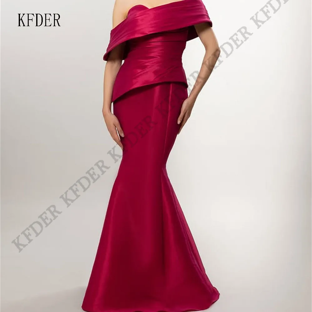 Modern Burgundy Satin Evening Dresses Mermaid Floor Length Off Shoulder Tiered Dress Customized Prom Gowns for Women Bespoke