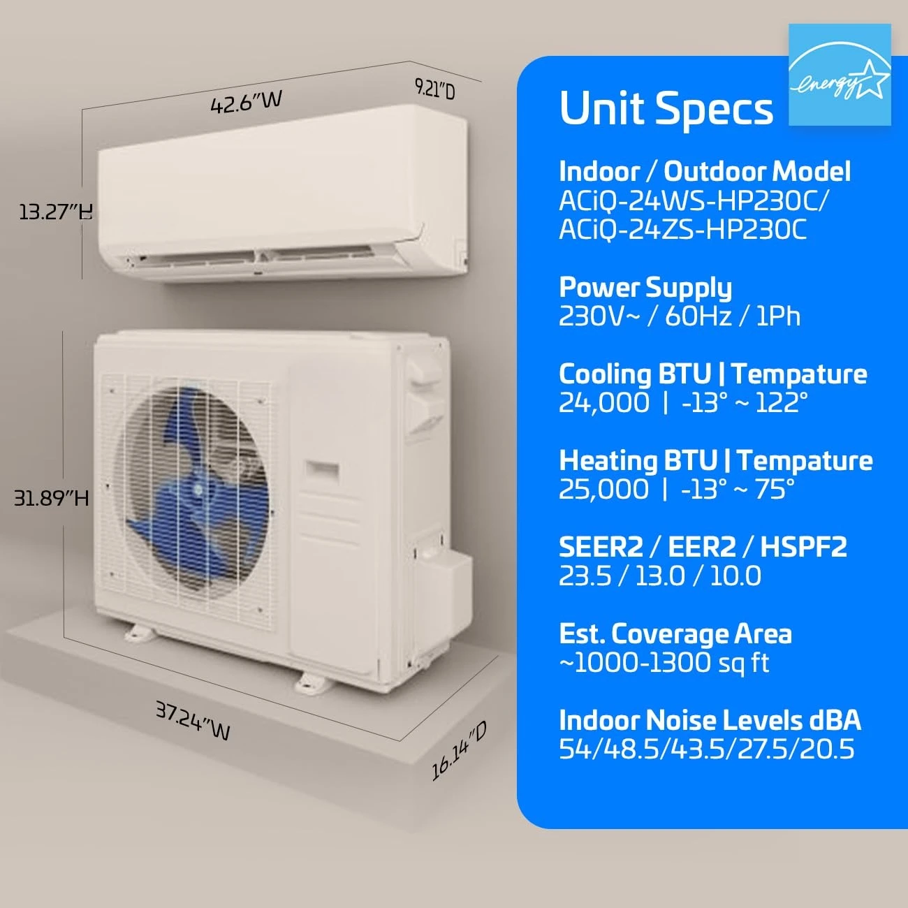 24000 BTU Mini Split AC/Heating System 23.5 SEER2 230V Ductless Inverter, Customized