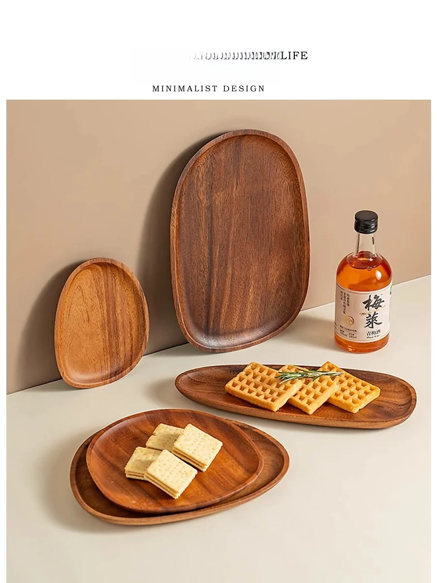 Tlife Caramel Wooden Serving Tray Tea Time Coffee Plate Dry Fruit Tray Irregular Shape Matte Finish 7 Inch Size