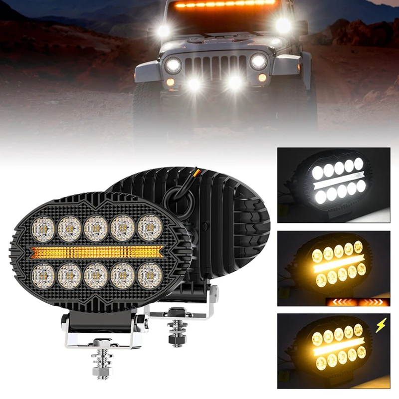 5.5 Inch 10000LM Oval LED Work Lights Fog Lights DRL For Truck ATV UTV SUV Motorcycle Cart Trailer Boat-N26R