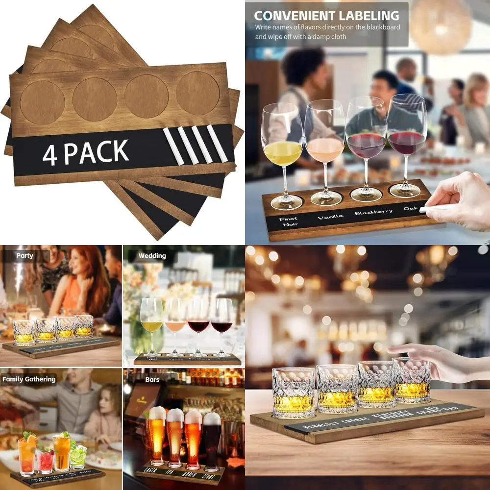 

Набор для дегустации вина — 4 стаканы для виски, пива, коктейлей и шампанского — деревянный набор для дегустации различных напитков