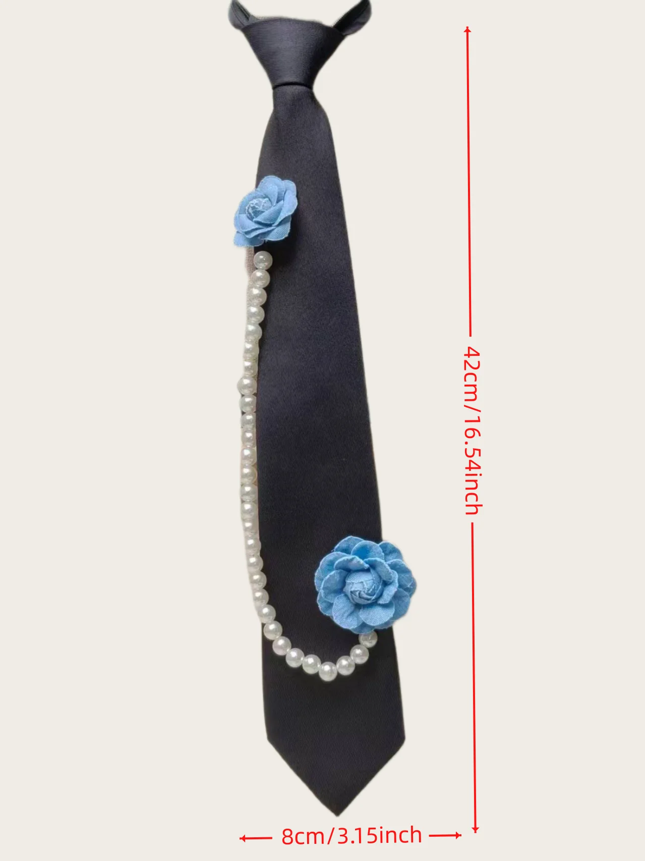 Women's No-Tie Black Tie, Denim Blue Three-Dimensional Camellia Flower with Single Pearl Chain Decoration, Niche Retro Shirt, Jk Collar Accessory, Suitable for Shirts, Jk Uniforms, School Outfits, Daily Wear, Photo Shoots, Party Styles, Creating a Sweet and Cool Retro Style
