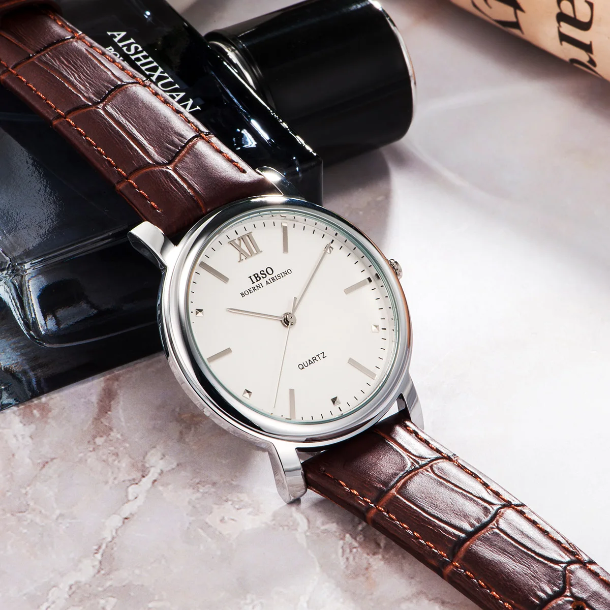 Moda orologio da polso dorato da uomo Ultra marrone Bussiness orologio da polso in pelle ragazzo impermeabile di lusso originale nero orologi regali maschili