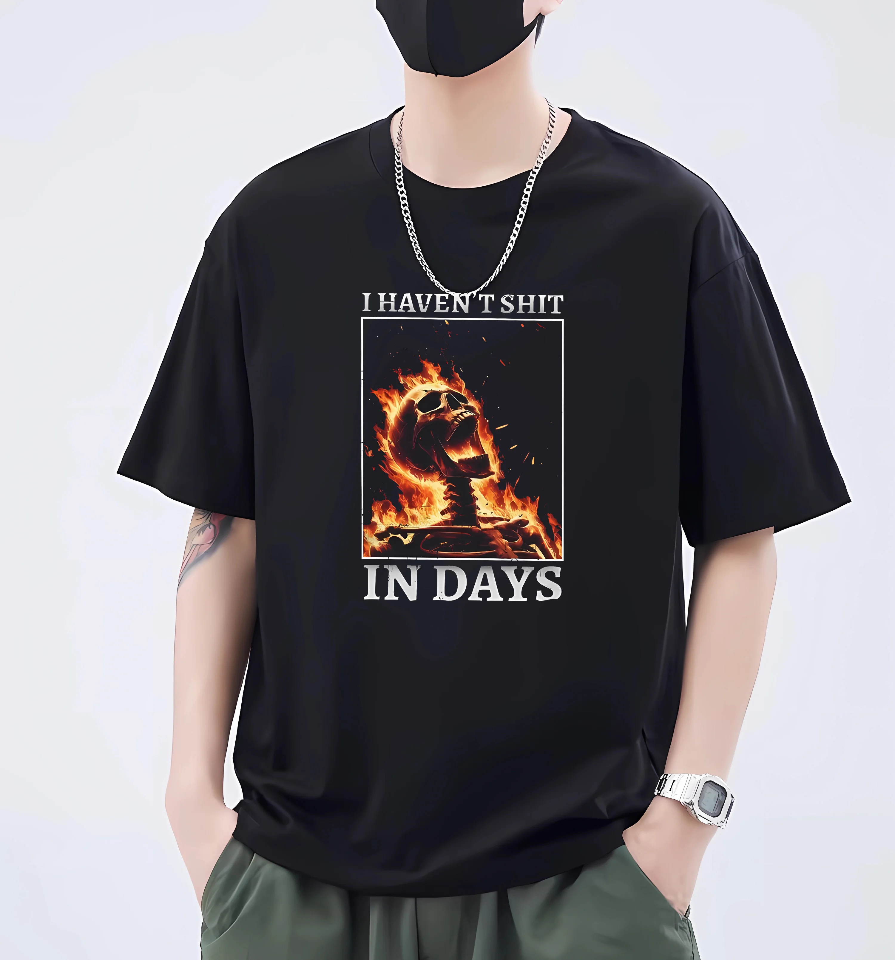 Ironic Skeleton Meme Shirt I Haven't Shit in Days T-Shirt Constipated IBS Tee  Streetwear Ironic and Humorous  Camisetas