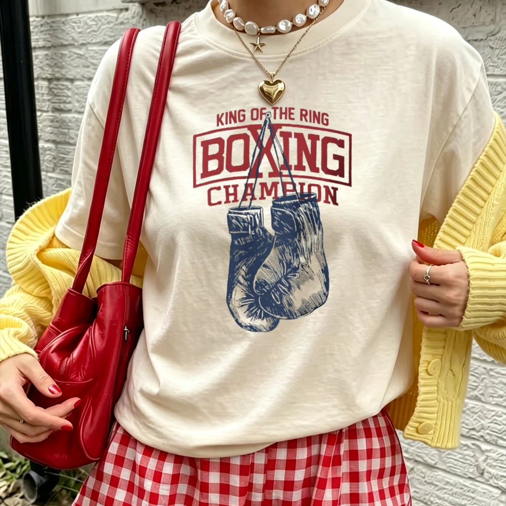 T-shirt en coton pour homme, imprimé gants de boxe rétro, style champion de boxe, sport, fitness, entraînement, streetwear, vintage, décontracté, cadeau