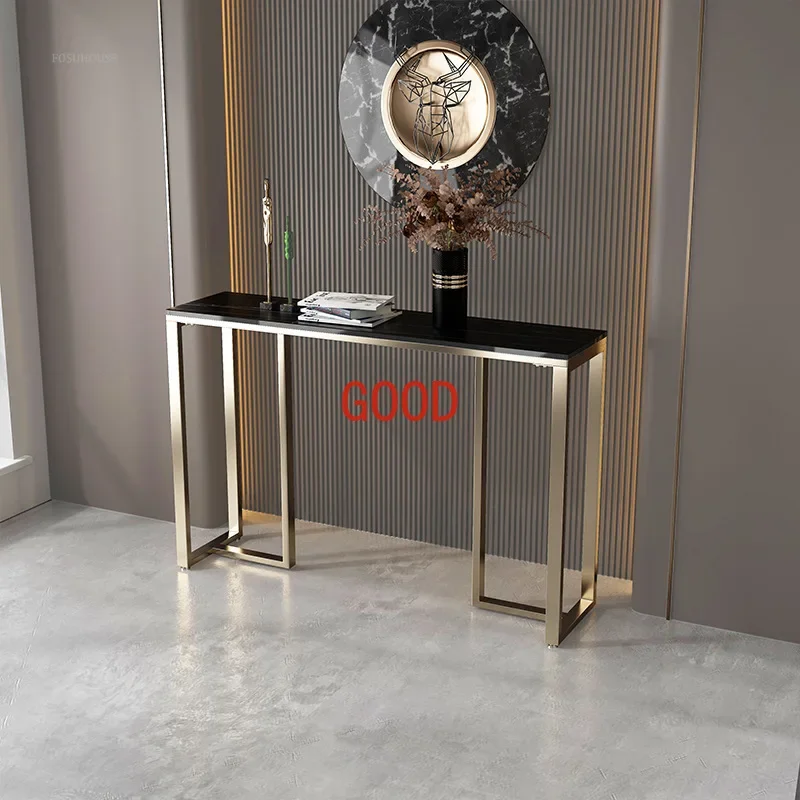 

Nordic Rock Slab Console Tables for Hallway Household Entry Console Table Light Luxury Wrought Iron Hotel Corridor Hallway Table