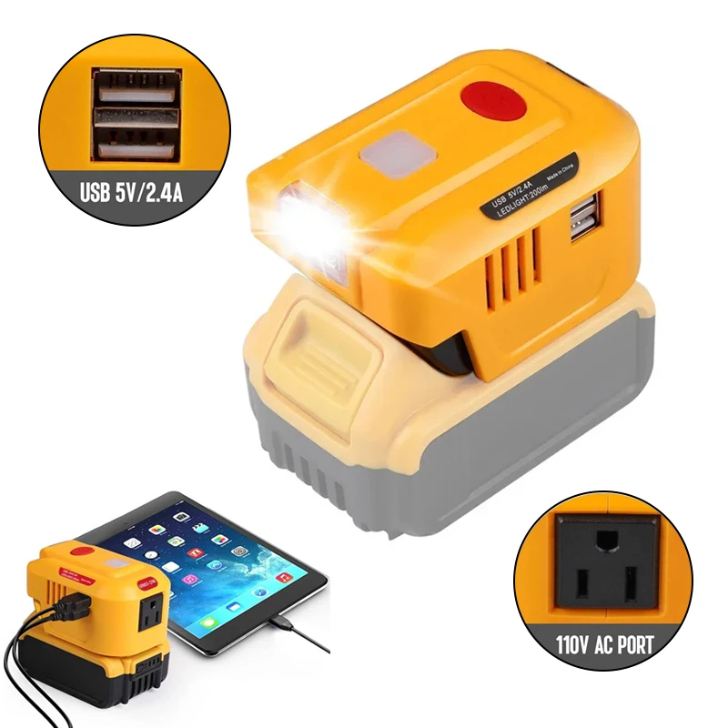 

Для Dewalt 18 В литий-ионный аккумулятор 150 Вт, инвертор постоянного тока 20 В в AC110V-120V, инвертор мощности со светодиодной подсветкой, USB-адаптер зарядного устройства