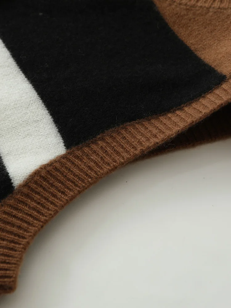 CHICUU Women 100% Cashmere Waistcoat Autumn Winter Striped Multicolor Cashmere Sweater Simple Style Sleeveless Cardigan Tops