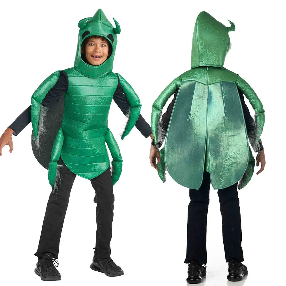 Túnica verde con sombrero para niños, traje de carnaval, escarabajo, insectos, Halloween, Purim