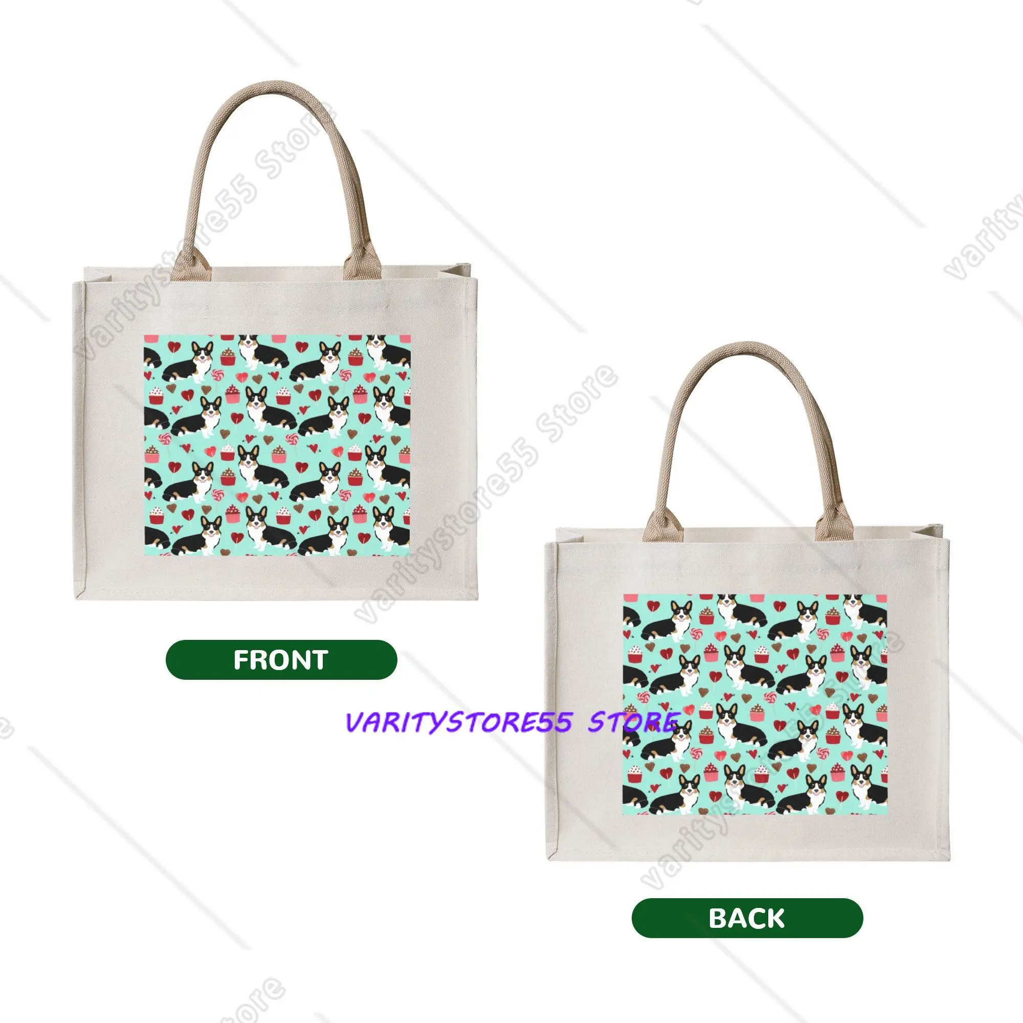 Fashion Print Welsh Corgi Dog  Shopping Tote Bags Portable Shoulder Shopper  Handbag