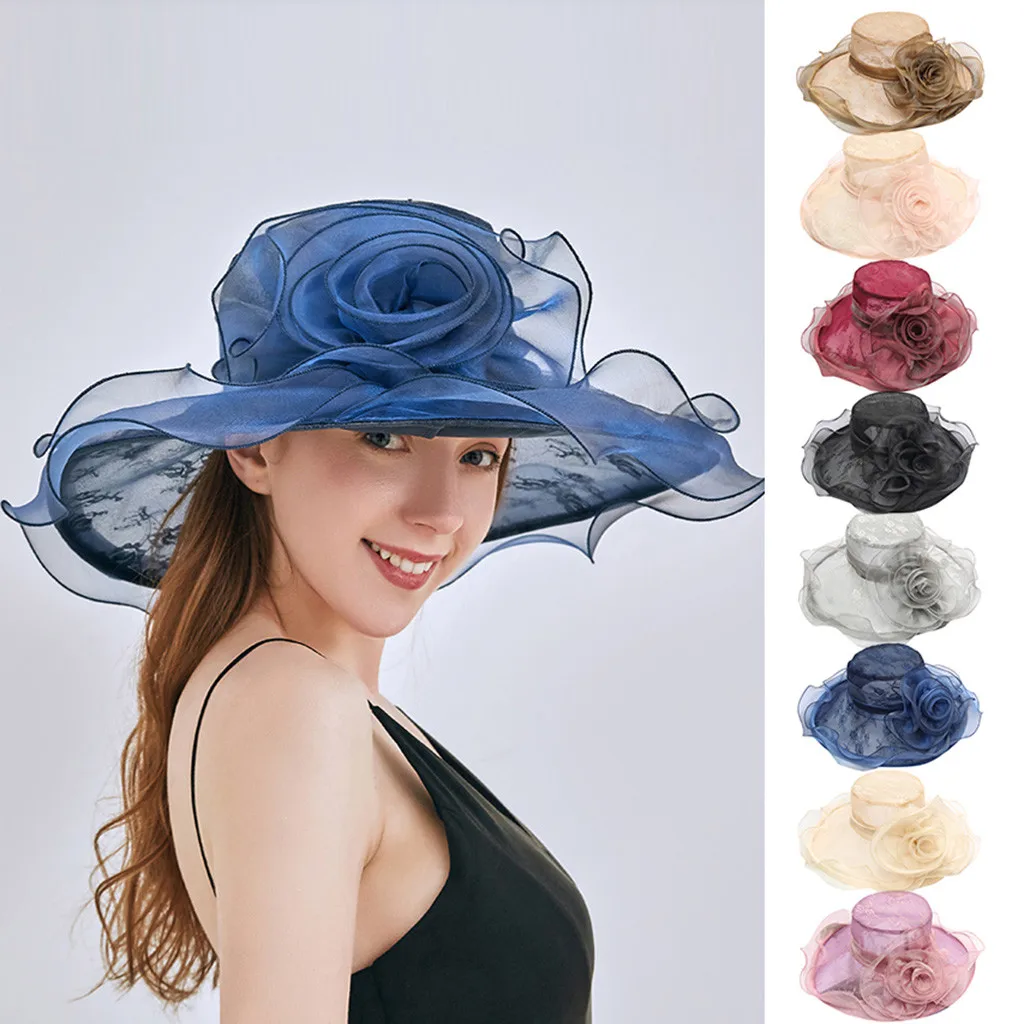 Women’s Beautiful Exquisite Perspective Versatile And Casual Large Brim Top Fedoras Hat With Flowers For Performance And Party