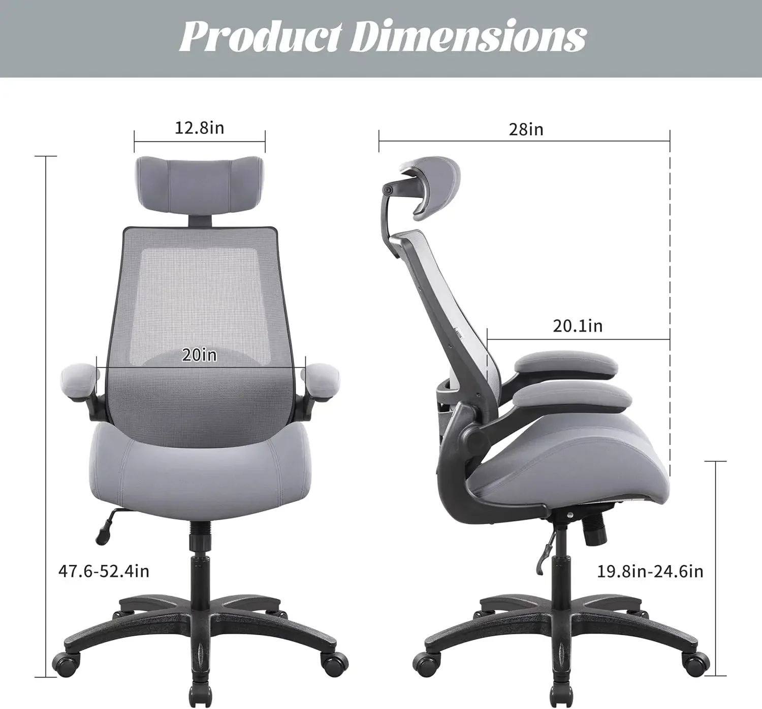 400lbs Ergonomic Mesh Office Chair, High Back Desk Chair - Adjustable Headrest with Flip-Up Arms, Tilt Function, Lumbar Support