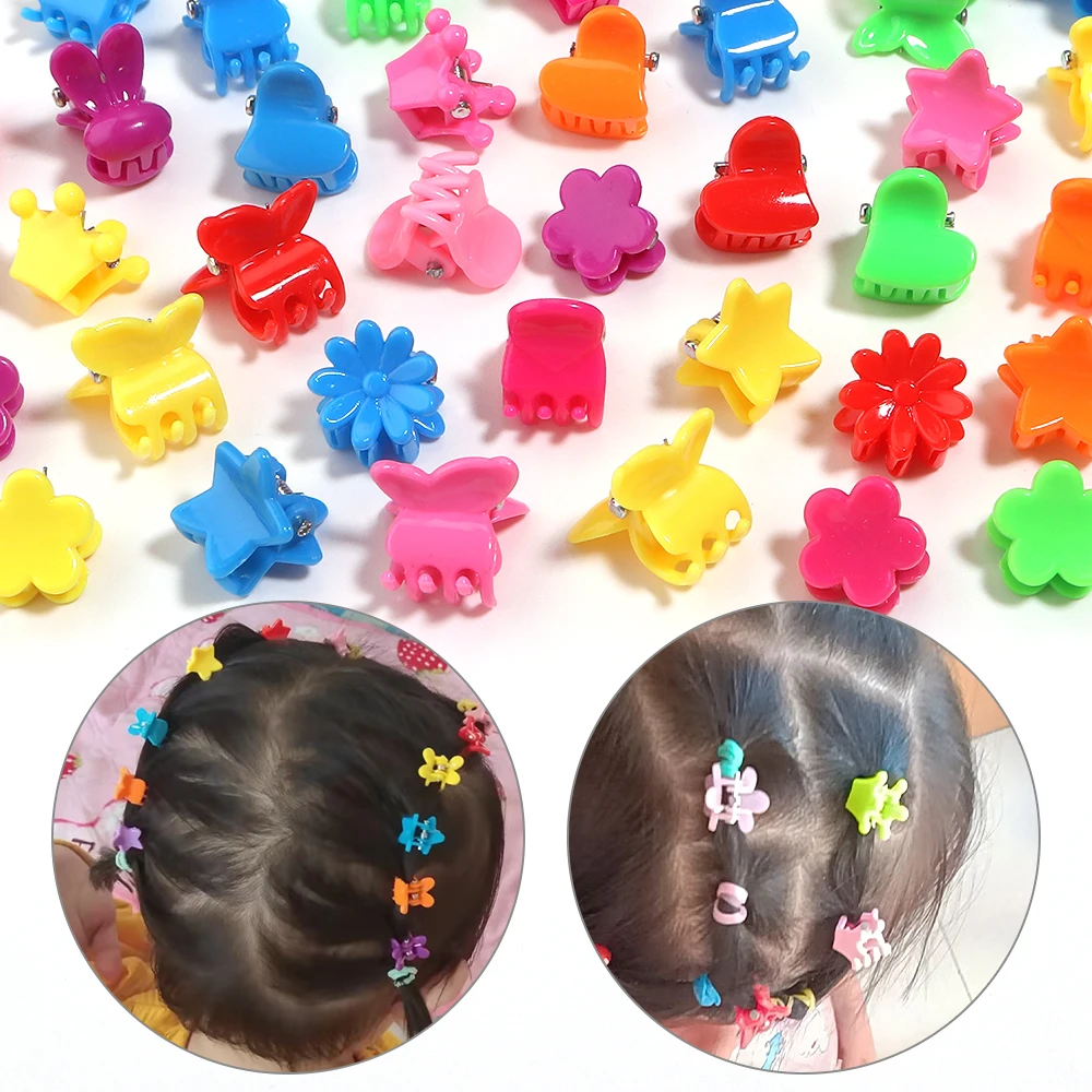 100Pcs Girls Cartoon Hair Clips Cute Small Claw Clips Flower Star Design Children's Fashion Hair Accessories Sweet Mini Hairpin - view 3