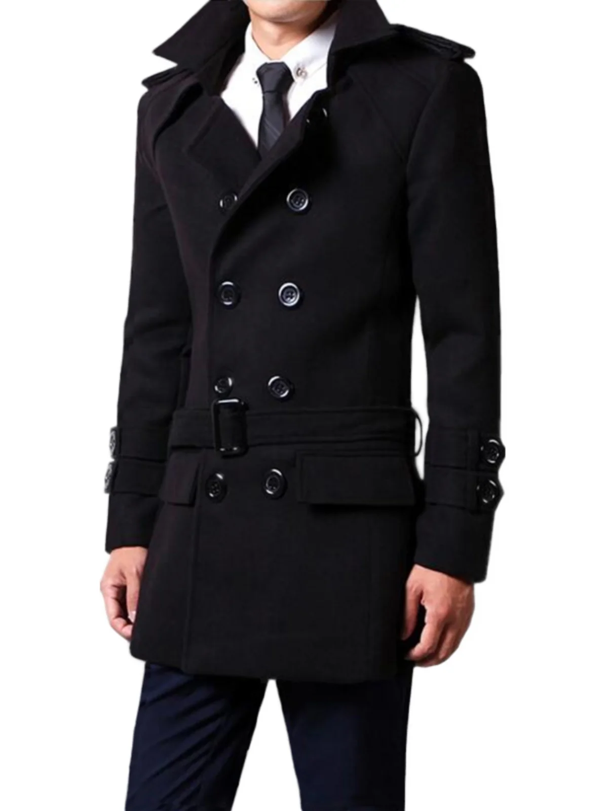 معطف صوف رجالي سميك للخريف والشتاء بأسلوب حضري عصري مزدوج الصدر بطول متوسط على الطراز الكوري #4