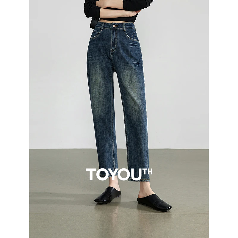 TOYOUTH Women Denim Jeans 2024 Autumn New Washed Streetwear High Waist Straight Pantalons Mujer Denim Harem Pants