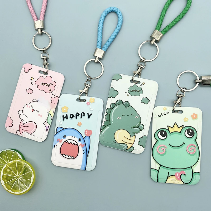 Cute Student Card Cover Set Girl Bus Card Access Card Badge Holder Lanyard Long Rope Neck Strap Lanyard Badge Protective Sleeve