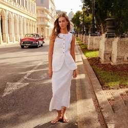 New Two Piece Wide Leg Pants Women White Square Collar Sleeveless Vest High Waist Skirt Luxury Two Piece Set Fashio Women's Wear