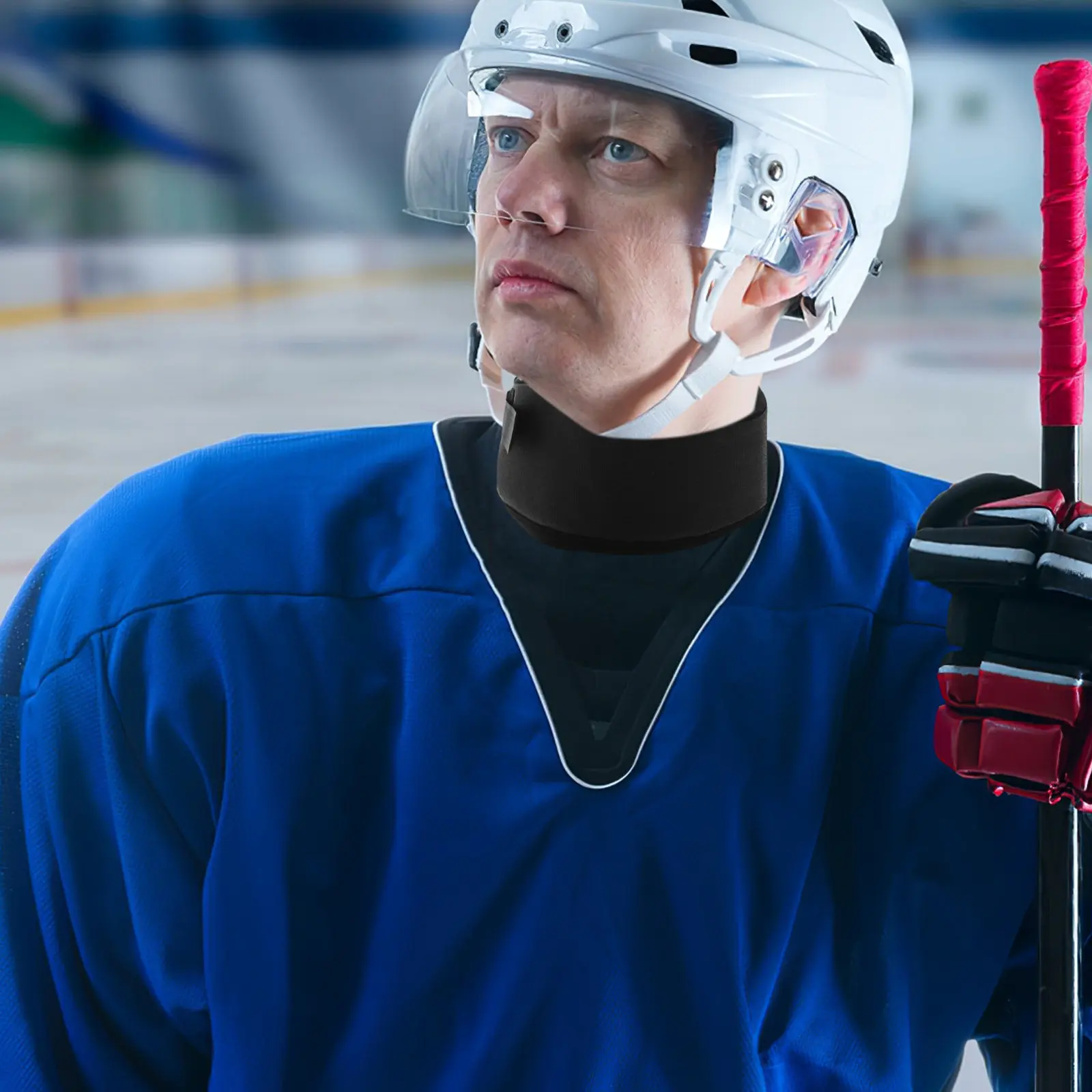 Ice Hockey Neck Guard Size L 34-43Cm Adjustable Strap Cut-Resistant Lightweight Protective Neck Collar for Roller Skating Hockey