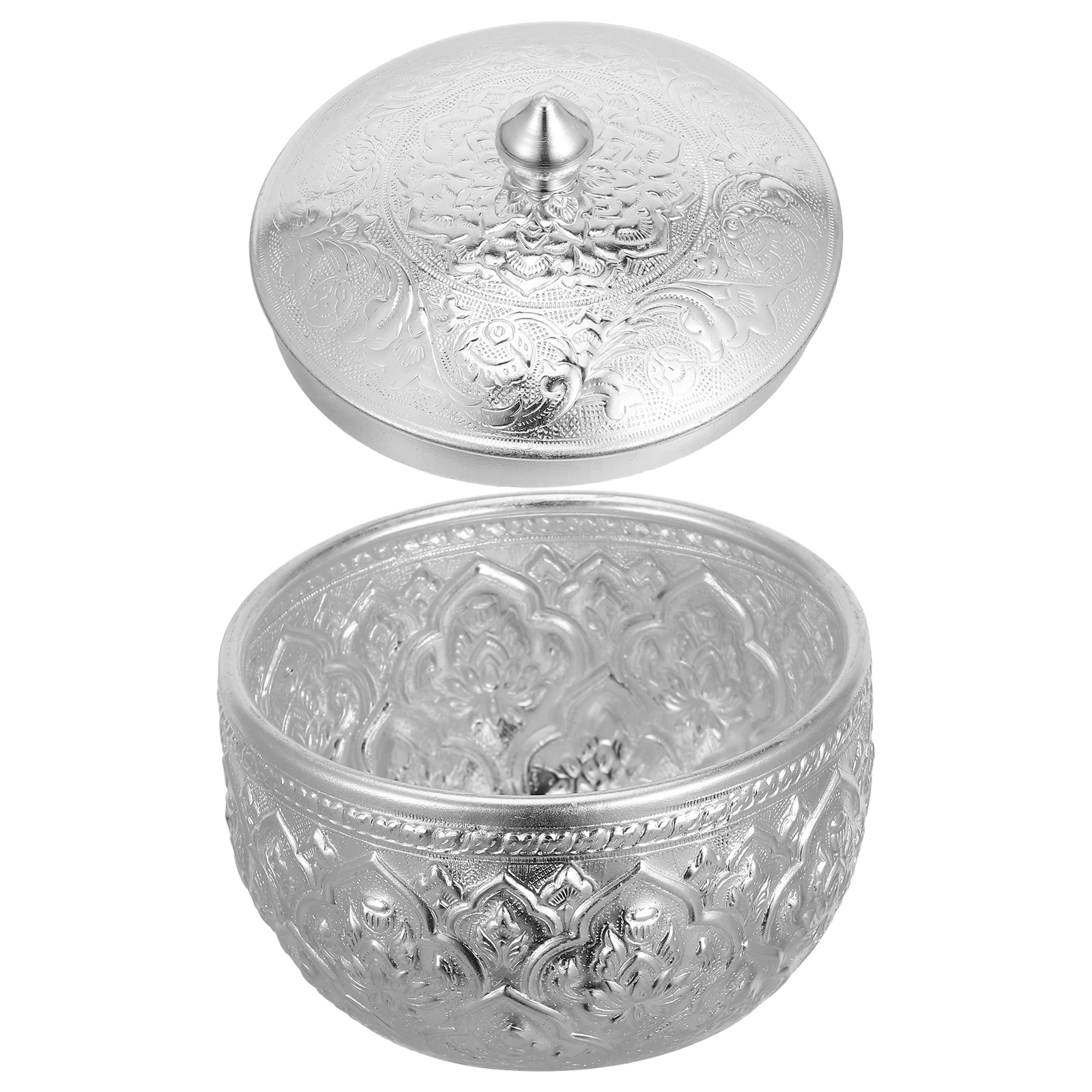 

1pc Enamel Storage Jar Decorative Tin Bowl Home Canister Container Silver Storage Can With Lid For Candies Keys Fruits Jewellery