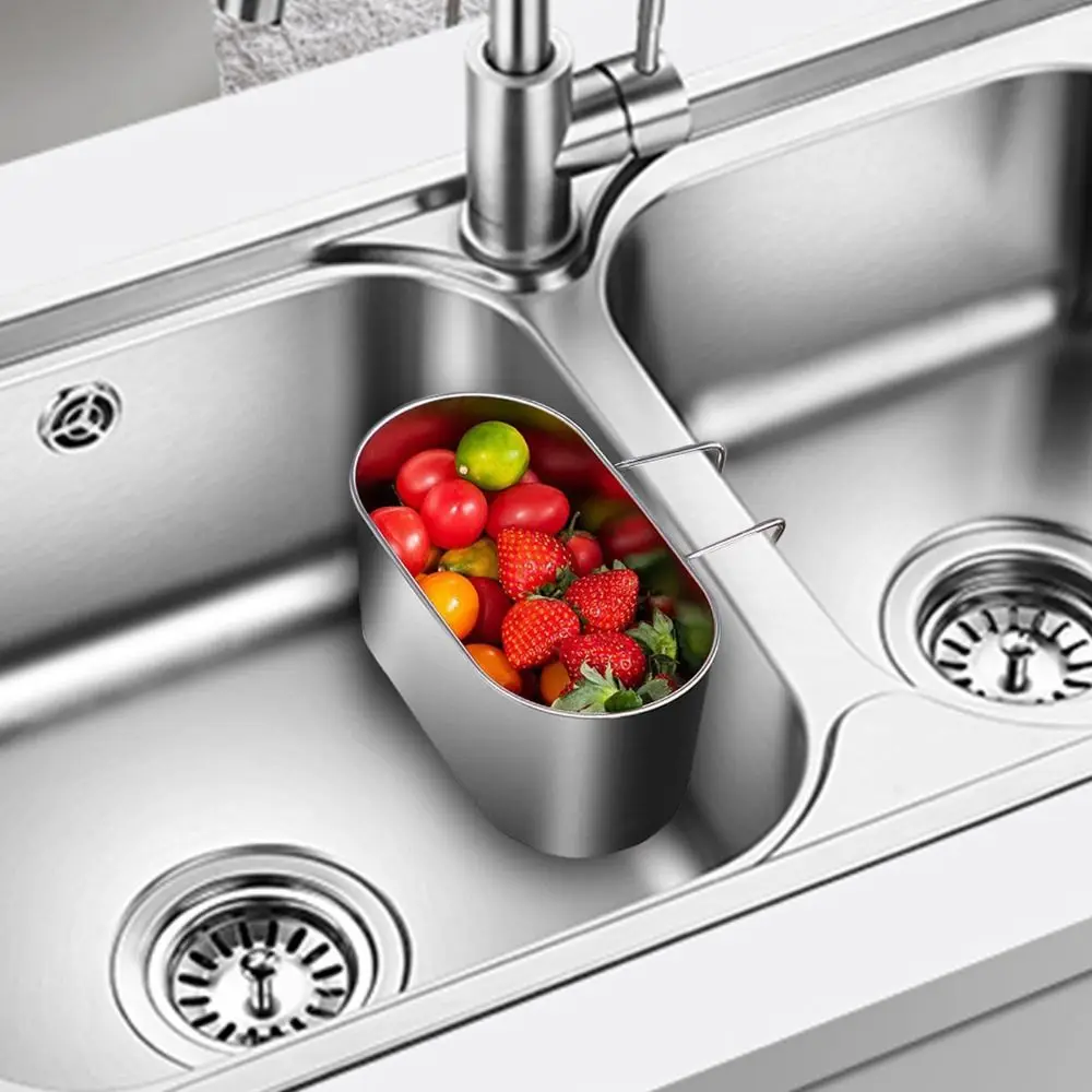 

Stainless Steel Portable Strainer Wall Hanging Space-Saving Drainage Basket Rust-Resistant Time-Saving Kitchen Sink Drain Rack