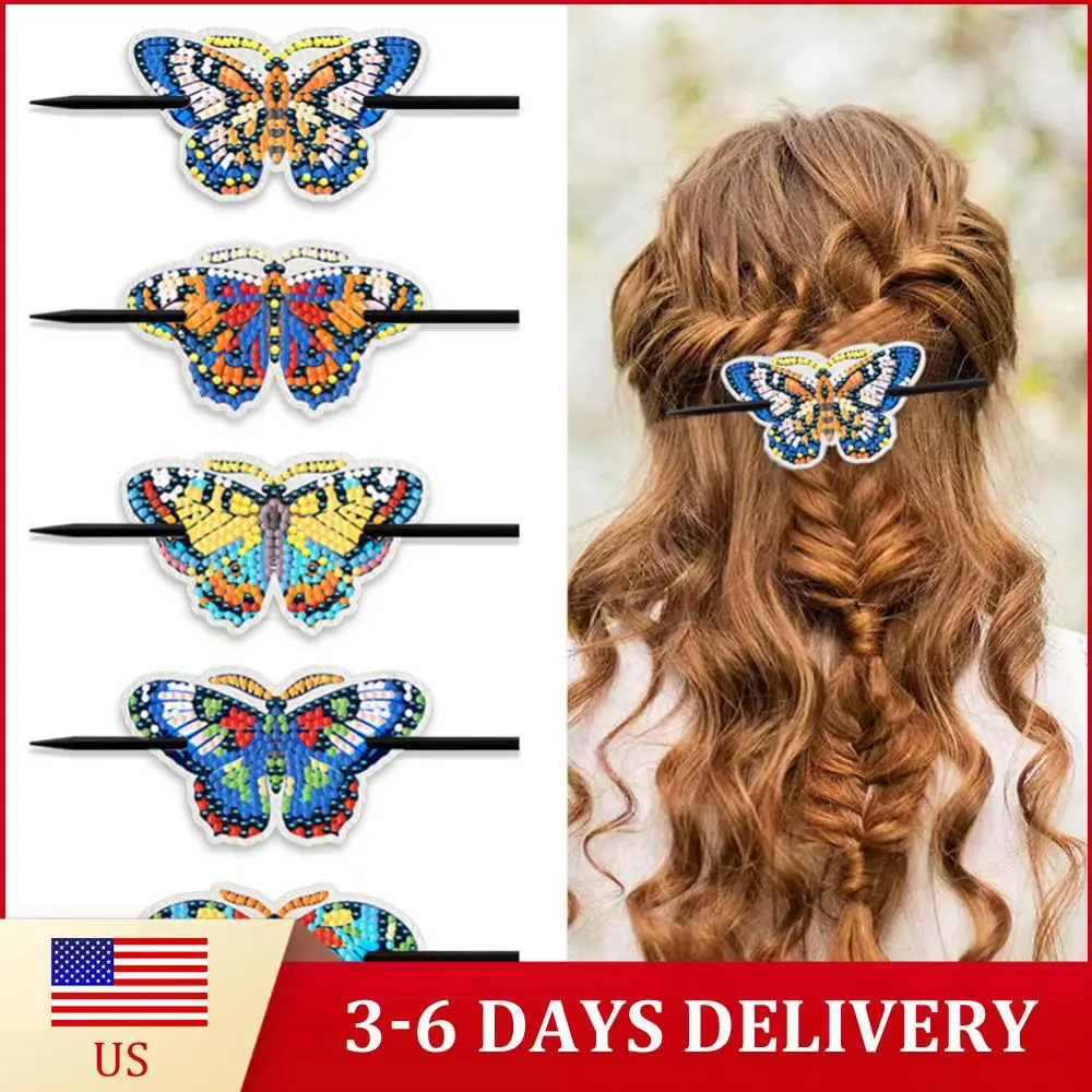 

Набор для творчества: 5 заколок для волос с бабочками и стразами, алмазная мозаика, красивое украшение для прически-пучка