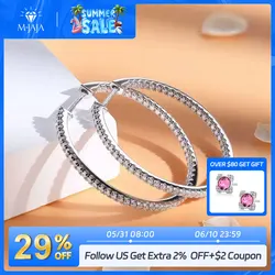 M-JAJA Real Moissanite Diamond Earrings 18K White Gold Plated 925 Sterling Silver Hoop Earrings for Women D Color VVS1 Jewelry