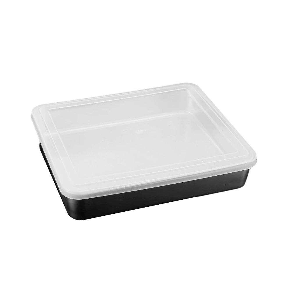 Rectangular Stainless Steel Pan with Scratch-Resistant Transparent Lid for Tiramisu Preparation Sheet Cake Baking and Carryout