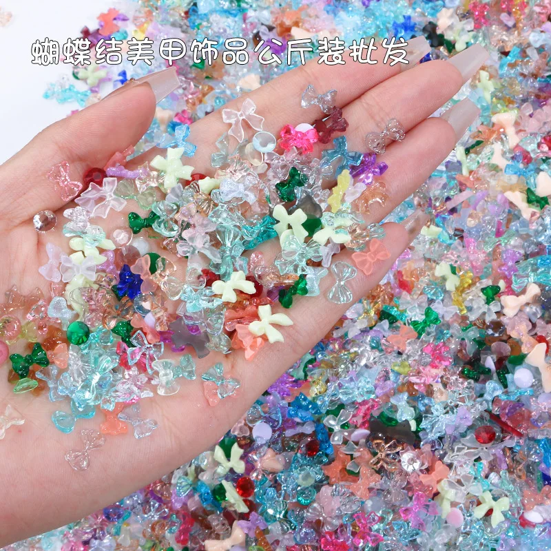 50Pcs 3D Mixed Style Bow Resin Nail Art Decorations Butterfly Heart Rhinestone Nail Charms Ornament Manicure Kawaii Accessories