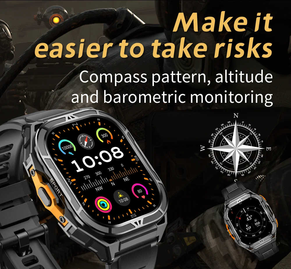 新しい GPS トラックスマートウォッチメンズ 5ATM 防水 1.96 "AMOLED 常時表示コンパス心拍数 530mAh バッテリー BT 通話スマートウォッチ