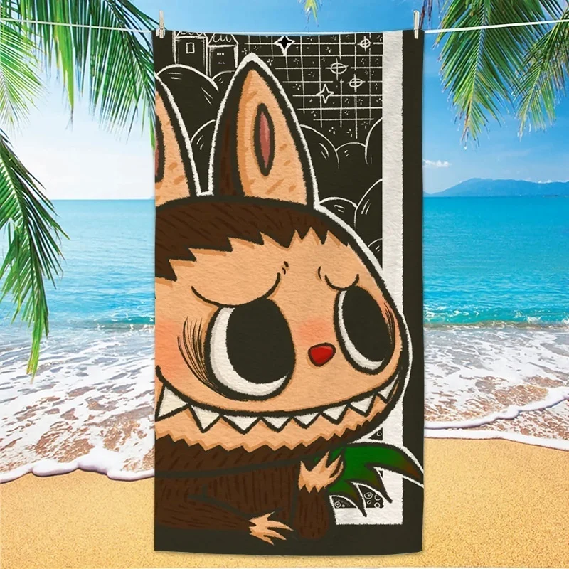 2025 Labubu 75*150cm Bath Towel Kawaii Soft And Comfortable Absorbent Towel No Fading Beach Towel No Linting Swimming Pool Towel