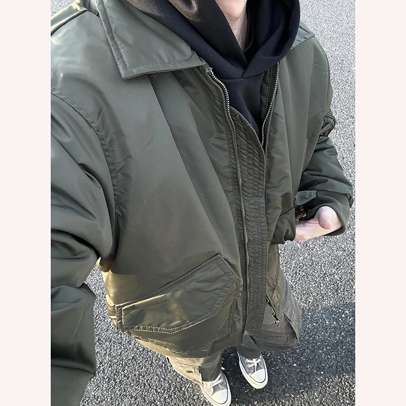 

Thiened Autumn Winter Military een Pilot Jaet Men's Cotton Baseball Coat Sli Outerwear Long Sve Zipper Closure