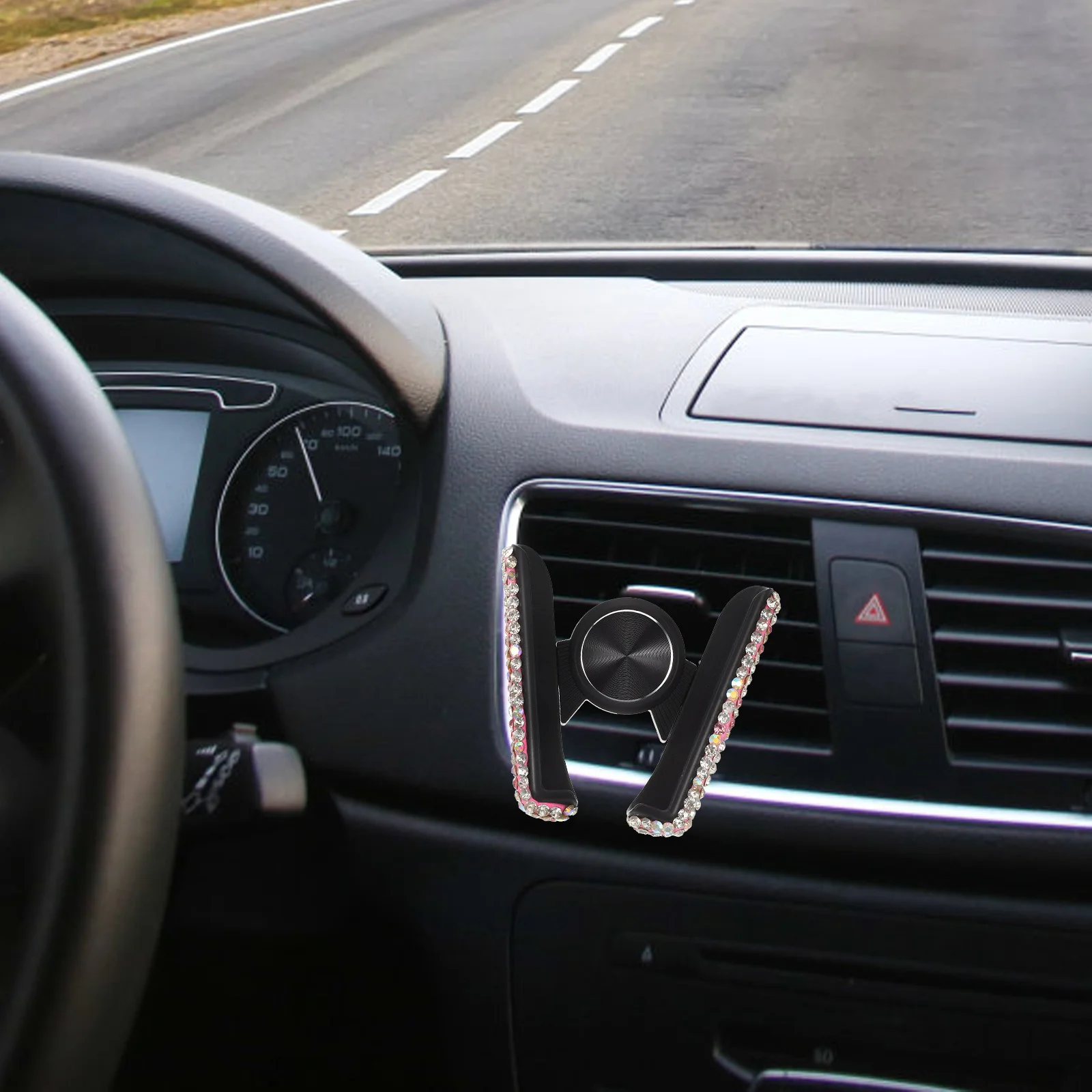 

Car Vent Phone Mount with 360 Rotation Rhinestone Decor Dual Use Air Vent Clip Holder for Car Dashboard Secure Suction Cup