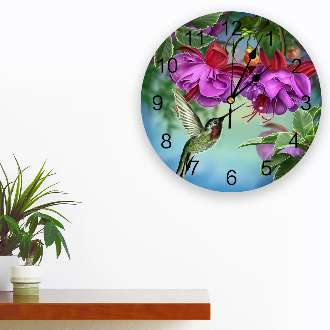 Bloemen Kolibries Vogels Bakken Planten Kleur Large Wall Clock Dinning Restaurant Cafe Decor Round Wall Clocks Home Decoration