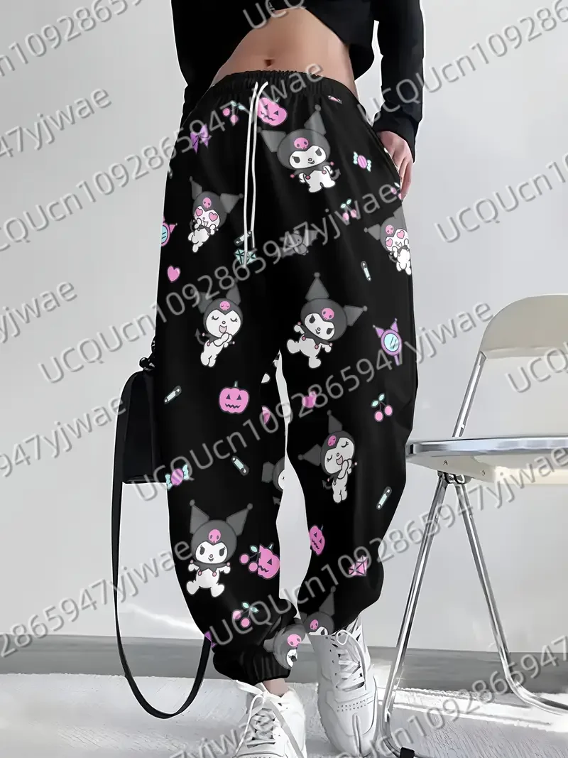 Sanrio Kuromi 여성 캐주얼 조깅 바지 핑크 캐주얼 바지 봄/여름 야외 남성 긴 바지 바지